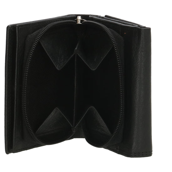Lederbörse 10x9cm mit Überschlag in Schwarz und RFID-Schutz - leder-accessoires.com