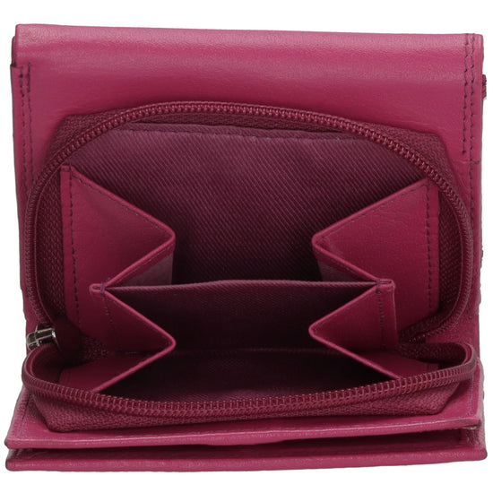Lederbörse 10x9cm mit Überschlag in Fuchsia|Pink und RFID-Schutz - leder-accessoires.com