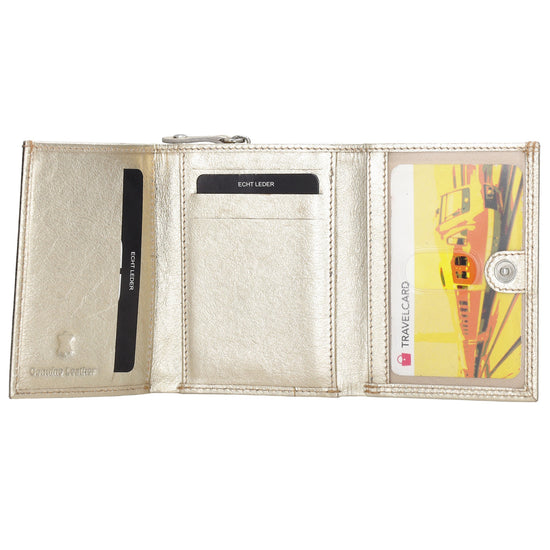 Lederbörse 10x9cm mit Überschlag in Gold und RFID-Schutz - leder-accessoires.com