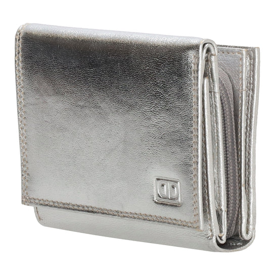 Lederbörse 10x9cm mit Überschlag in Silber und RFID-Schutz - leder-accessoires.com