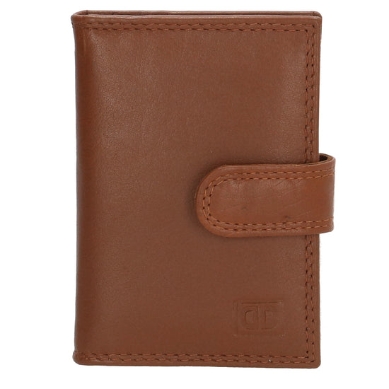 Kartenetui| Safty Wallet 8x10cm in Braun mit Druckknopf - leder-accessoires.com