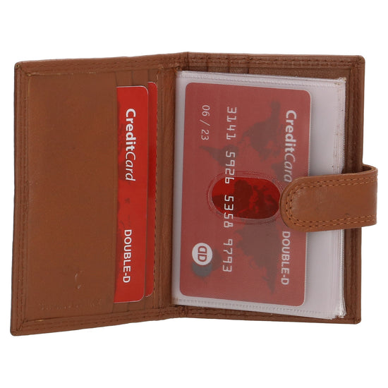 Kartenetui| Safty Wallet 8x10cm in Braun mit Druckknopf - leder-accessoires.com
