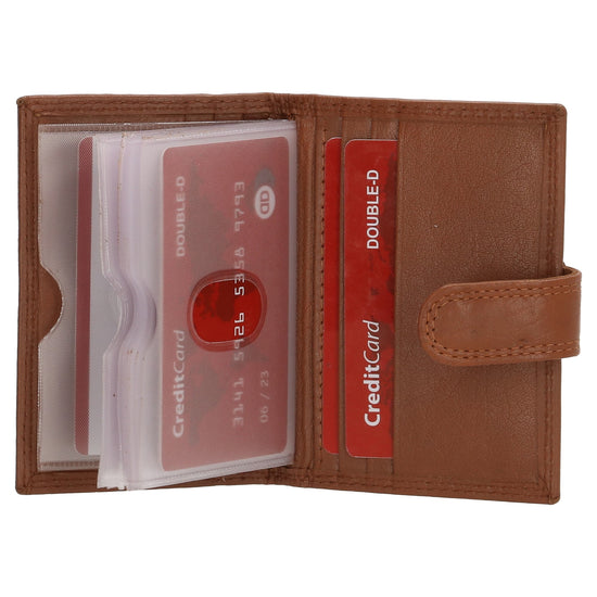 Kartenetui| Safty Wallet 8x10cm in Braun mit Druckknopf - leder-accessoires.com