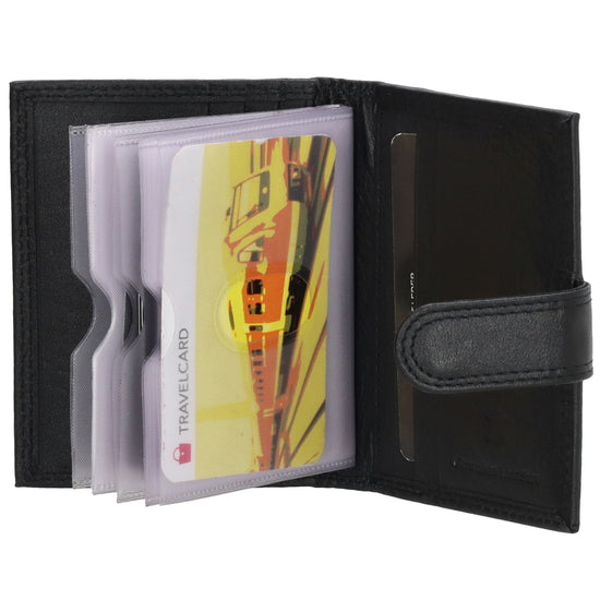 Kartenetui| Safty Wallet 8x10cm in Schwarz mit Druckknopf - leder-accessoires.com