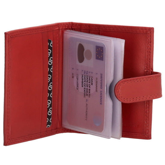 Kartenetui| Safty Wallet 8x10cm in Rot mit Druckknopf - leder-accessoires.com