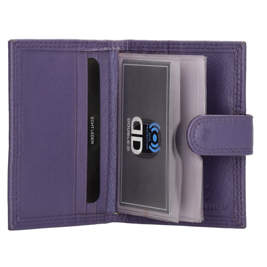 Kartenetui| Safty Wallet 8x10cm in Lila mit Druckknopf - leder-accessoires.com