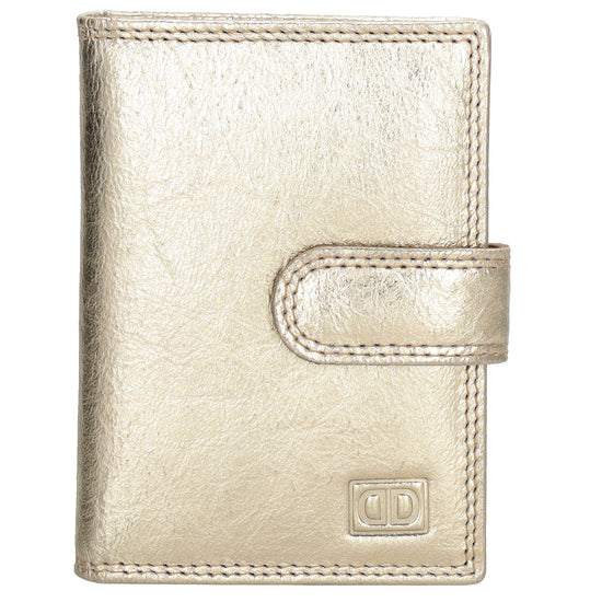 Kartenetui| Safty Wallet 8x10cm in Gold mit Druckknopf - leder-accessoires.com