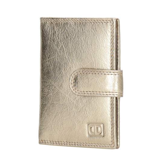 Kartenetui| Safty Wallet 8x10cm in Gold mit Druckknopf - leder-accessoires.com