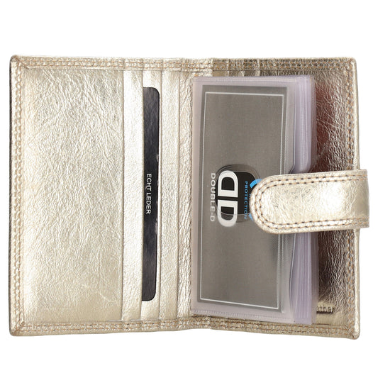 Kartenetui| Safty Wallet 8x10cm in Gold mit Druckknopf - leder-accessoires.com