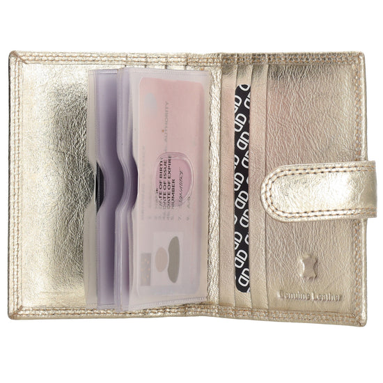 Kartenetui| Safty Wallet 8x10cm in Gold mit Druckknopf - leder-accessoires.com