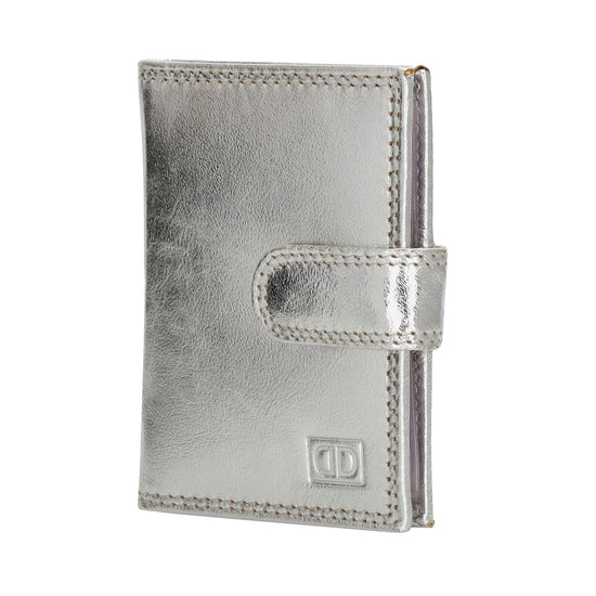 Kartenetui| Safty Wallet 8x10cm in Silber mit Druckknopf - leder-accessoires.com