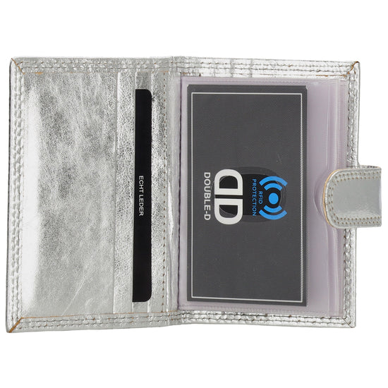 Kartenetui| Safty Wallet 8x10cm in Silber mit Druckknopf - leder-accessoires.com