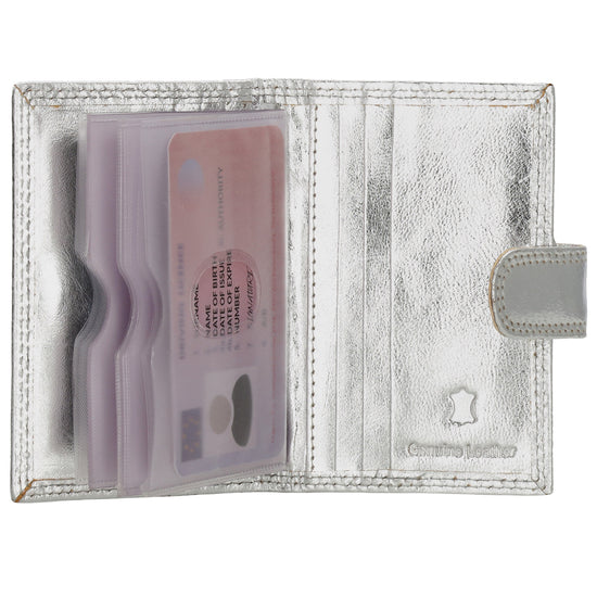 Kartenetui| Safty Wallet 8x10cm in Silber mit Druckknopf - leder-accessoires.com