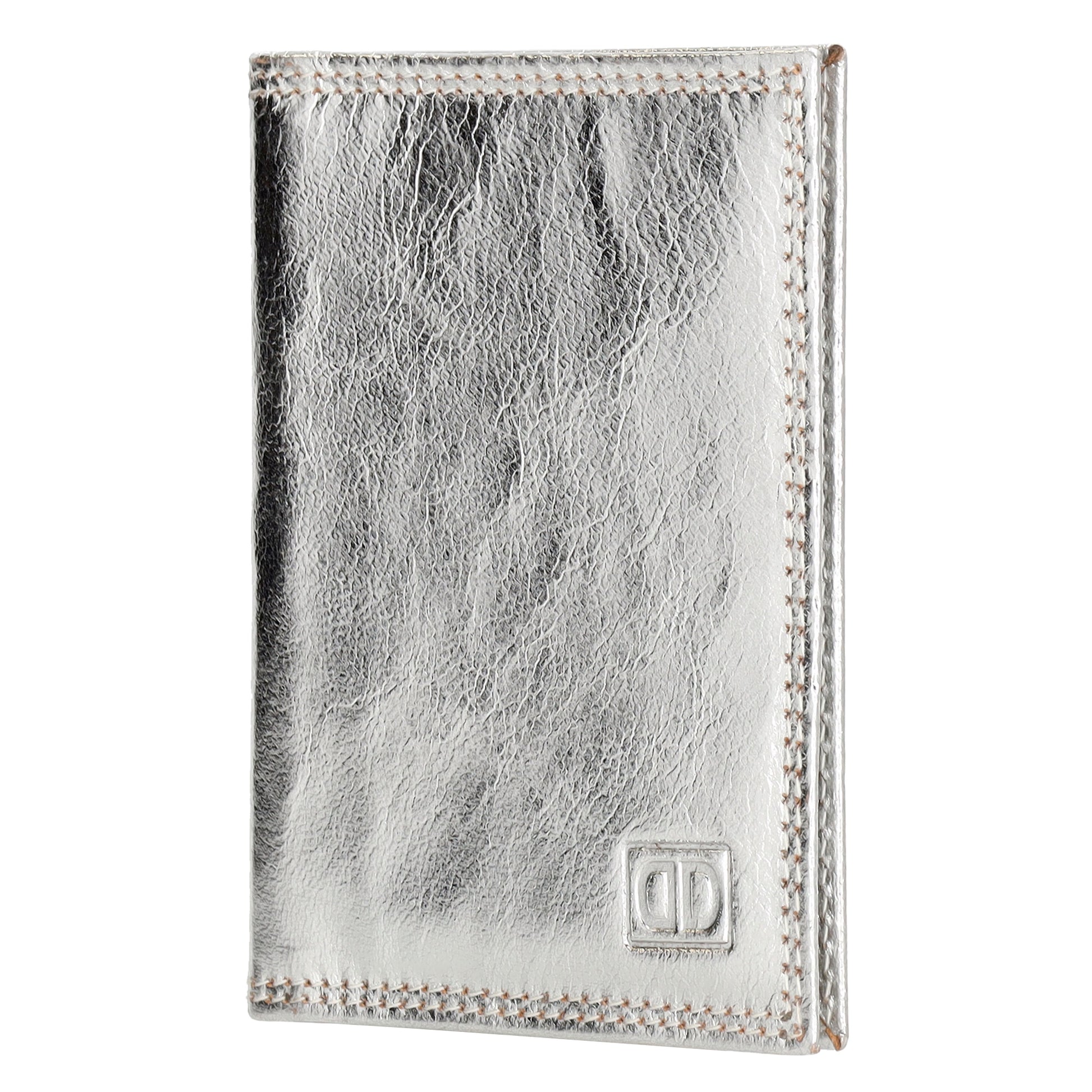 Kartenetui 8x10cm aus Leder in Silber-Metallic - leder-accessoires.com