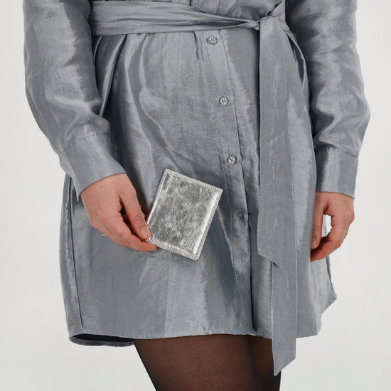 Kartenetui 8x10cm aus Leder in Silber-Metallic - leder-accessoires.com