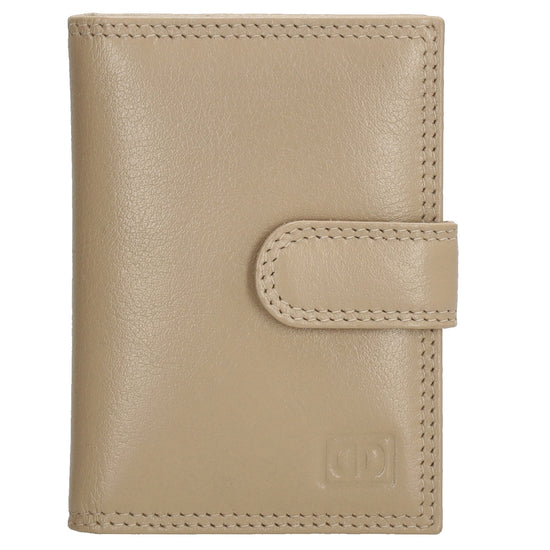Kartenetui| Safty Wallet 8x10cm in Helltaupe mit Druckknopf - leder-accessoires.com