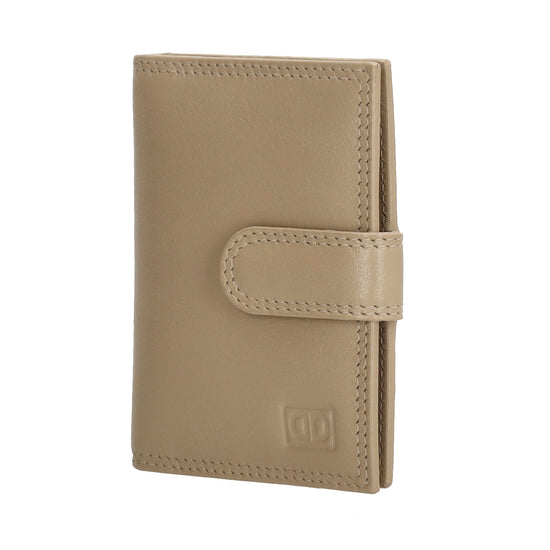 Kartenetui| Safty Wallet 8x10cm in Helltaupe mit Druckknopf - leder-accessoires.com