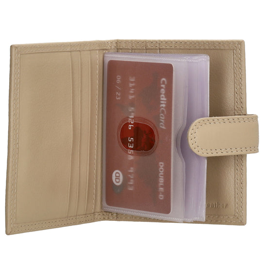 Kartenetui| Safty Wallet 8x10cm in Helltaupe mit Druckknopf - leder-accessoires.com