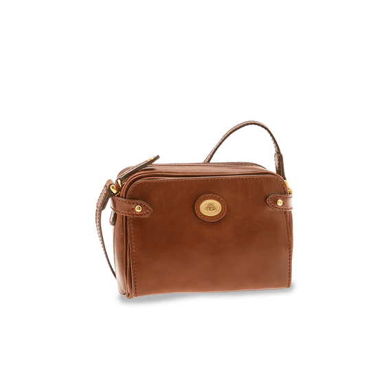 Umhängetasche|Crossover The Bridge 22 x 15cm in Cognac mit Reißverschluss - leder-accessoires.com