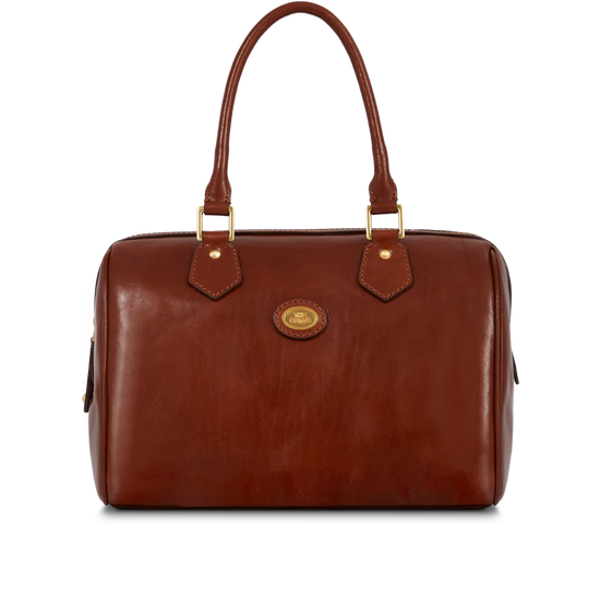 Bowlingbag von The Bridge 30 x 21cm in Cognac mit Reißverschluss - leder-accessoires.com