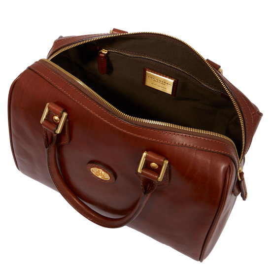 Bowlingbag von The Bridge 30 x 21cm in Cognac mit Reißverschluss - leder-accessoires.com