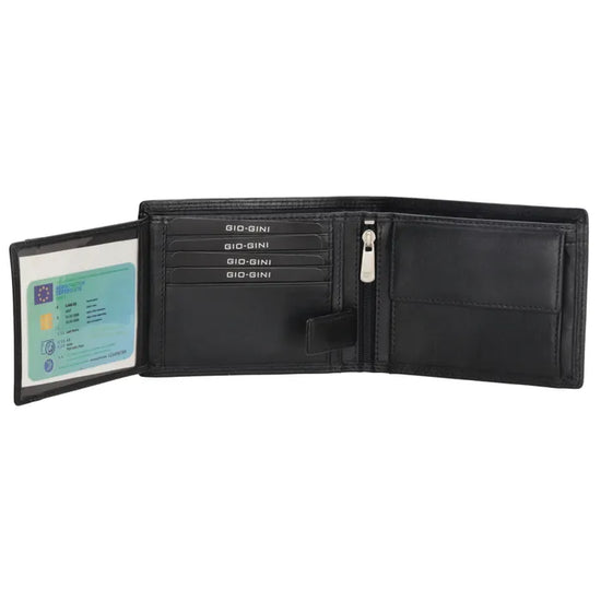 Geldbörse Querformat 12,5 x 10cm in Schwarz mit extra Kartenklappe - leder-accessoires.com