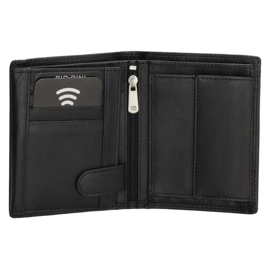 Geldbörse Hochformat 9,5 x 12cm in Schwarz aus Leder mit Riegel innen - leder-accessoires.com
