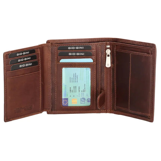 Geldbörse Hochformat 9,5 x 12cm in Braun aus Leder mit Riegel innen - leder-accessoires.com