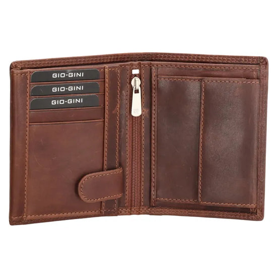 Geldbörse Hochformat 9,5 x 12cm in Braun aus Leder mit Riegel innen - leder-accessoires.com