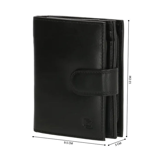 Geldbörse Hochformat 9,5 x 12cm in Schwarz aus Leder mit Riegel - leder-accessoires.com