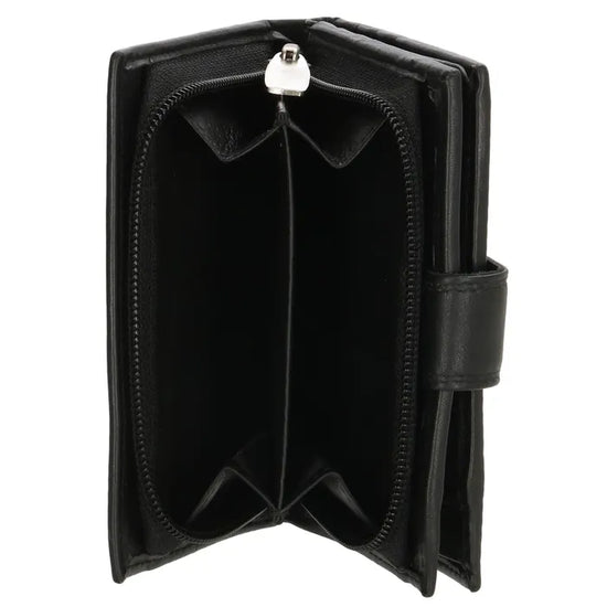 Geldbörse Hochformat 9,5 x 12cm in Schwarz aus Leder mit Riegel - leder-accessoires.com