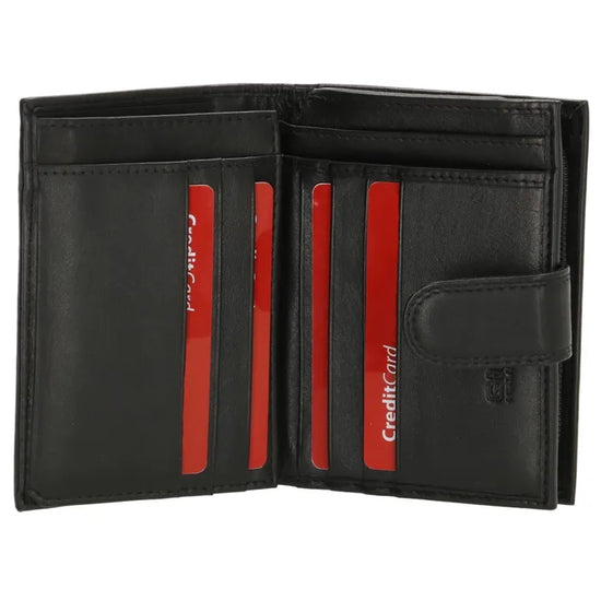 Geldbörse Hochformat 9,5 x 12cm in Schwarz aus Leder mit Riegel - leder-accessoires.com