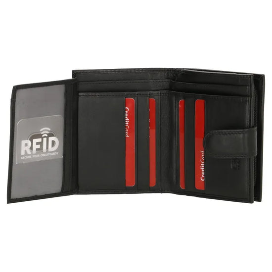 Geldbörse Hochformat 9,5 x 12cm in Schwarz aus Leder mit Riegel - leder-accessoires.com