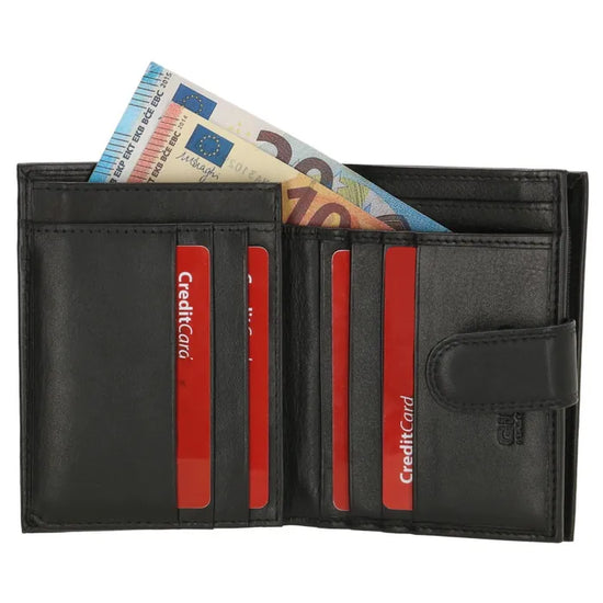 Geldbörse Hochformat 9,5 x 12cm in Schwarz aus Leder mit Riegel - leder-accessoires.com