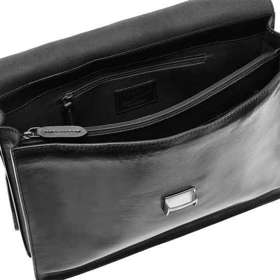 Business-| Dokumententasche 40 x 30m The Bridge in Schwarz mit Überschlag und Steckschloss - leder-accessoires.com