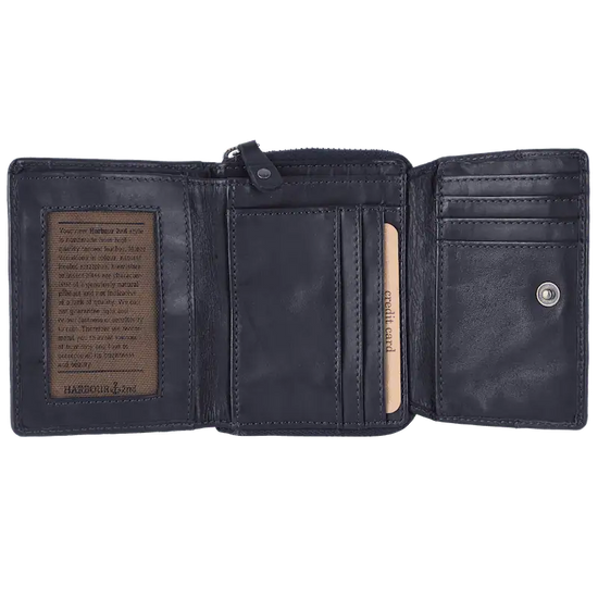 Geldbörse 12x9,5cm in Marine|Blau mit separatem Reißverschlussfach - leder-accessoires.com