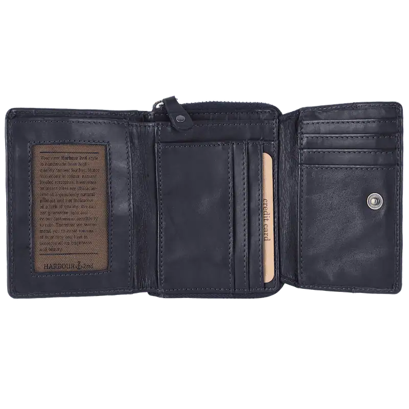 Geldbörse 12x9,5cm in Marine|Blau mit separatem Reißverschlussfach - leder-accessoires.com
