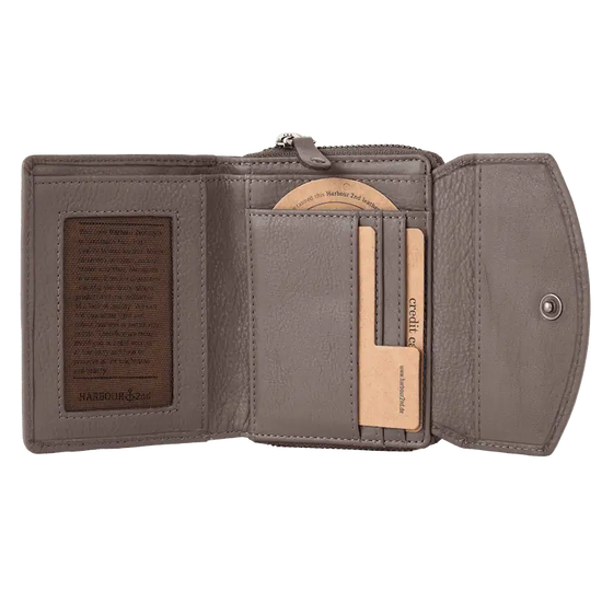 Geldbörse 12x10cm in Taupe mit separatem Reißverschlussfach - leder-accessoires.com