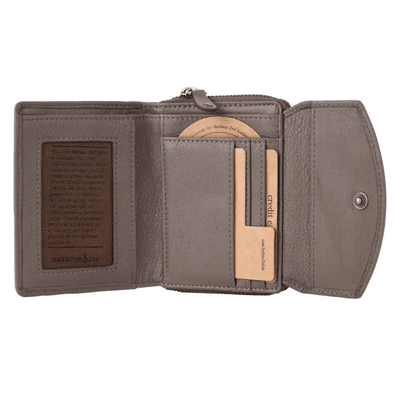 Geldbörse 12x10cm in Taupe mit separatem Reißverschlussfach - leder-accessoires.com
