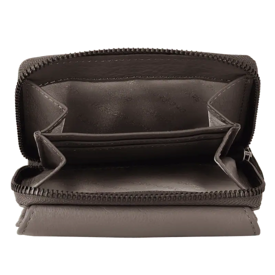 Geldbörse 12x10cm in Taupe mit separatem Reißverschlussfach - leder-accessoires.com