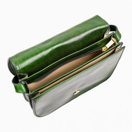 Umhängetasche|Satteltasche 25 x 18cm in Grün aus Leder - leder-accessoires.com