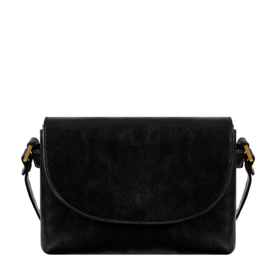 Umhängetasche|Crossover 24 x 17cm in Schwarz aus Leder mit Überschlag - leder-accessoires.com
