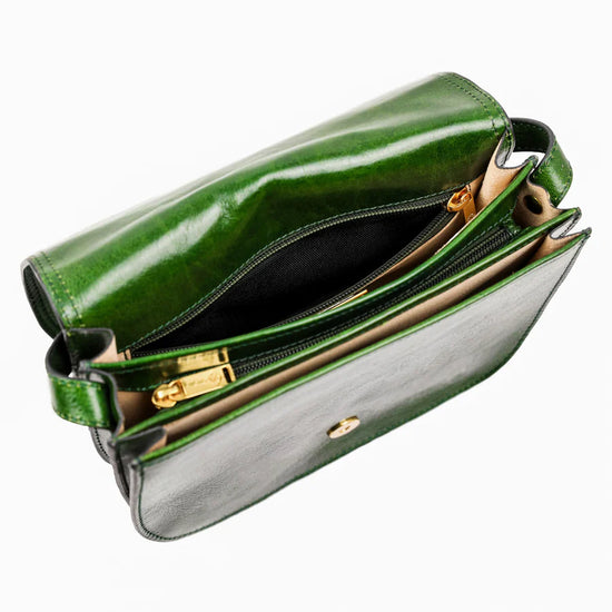 Umhängetasche|Satteltasche 25 x 18cm in Grün aus Leder - leder-accessoires.com