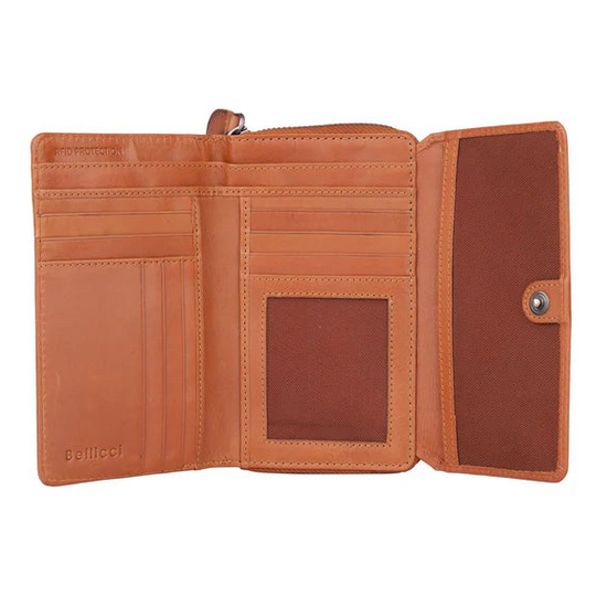Stilvolle Querformat-Geldbörse für Damen aus hochwertigem Cognac-Rindsleder