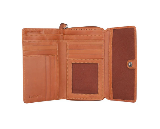 Stilvolle Querformat-Geldbörse für Damen aus hochwertigem Cognac-Rindsleder