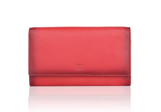 Elegante Damenbörse aus rotem Echtleder im Querformat mit Druckknopfverschluss