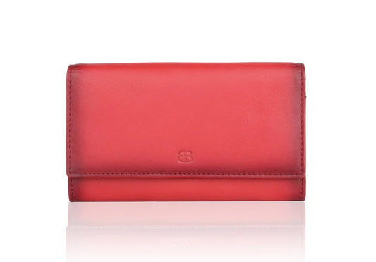 Elegante Damenbörse aus rotem Echtleder im Querformat mit Druckknopfverschluss