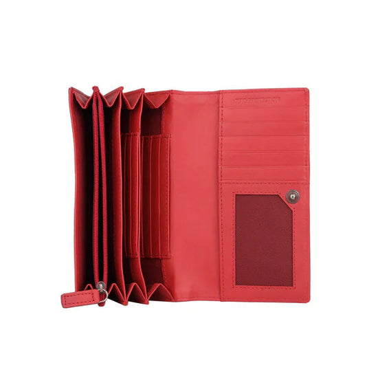 Rote Leder-Geldbörse für Damen mit vielen Kartenfächern und Reißverschlussfach
