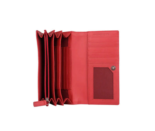 Rote Leder-Geldbörse für Damen mit vielen Kartenfächern und Reißverschlussfach