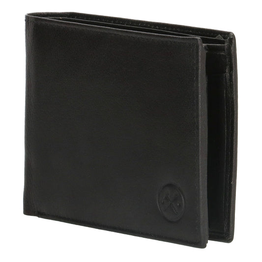 Geldbörse Querformat 13 x 10cm in Schwarz aus Leder